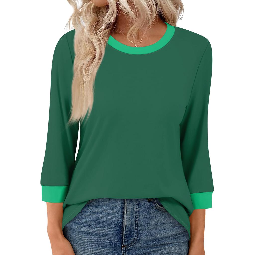 Women's Fashion Casual Seven Sleeve T-Shirt Print Round Neck Top