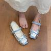 French sweet bow light mouth ballet single shoes women's skirt round head Velcro word with Mary Jane shoes