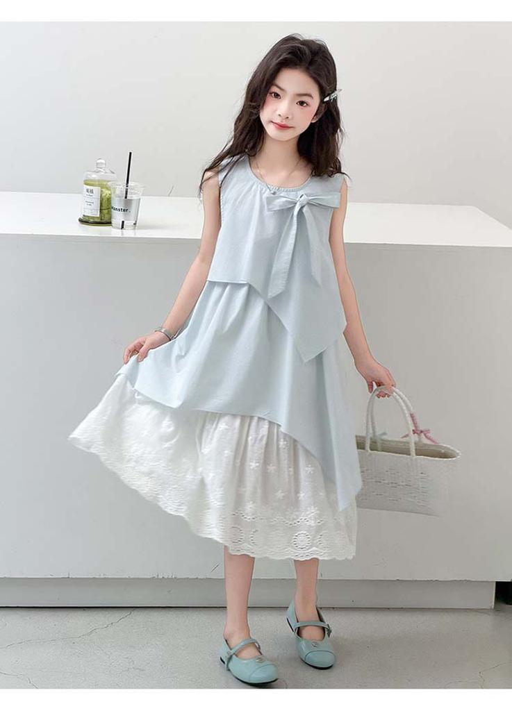 Girls' summer vest dress 2026 new style girls' sleeveless cotton beach dress children's lace princess dress