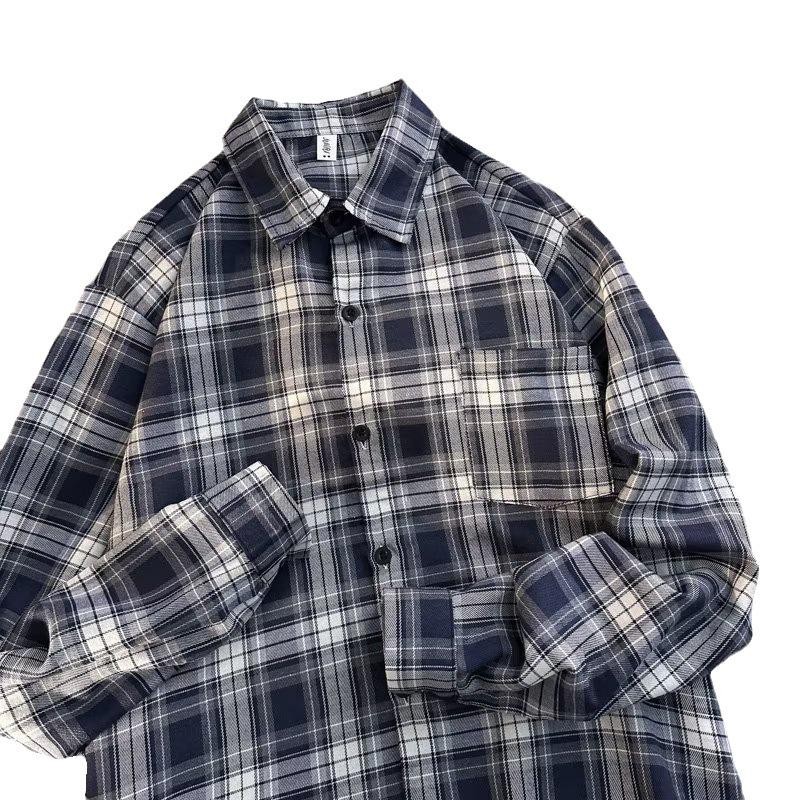 Men's Chic Korean Style Retro Plaid Long-Sleeve Sun-Proof Cardigan Shirt - Autumn Fashion