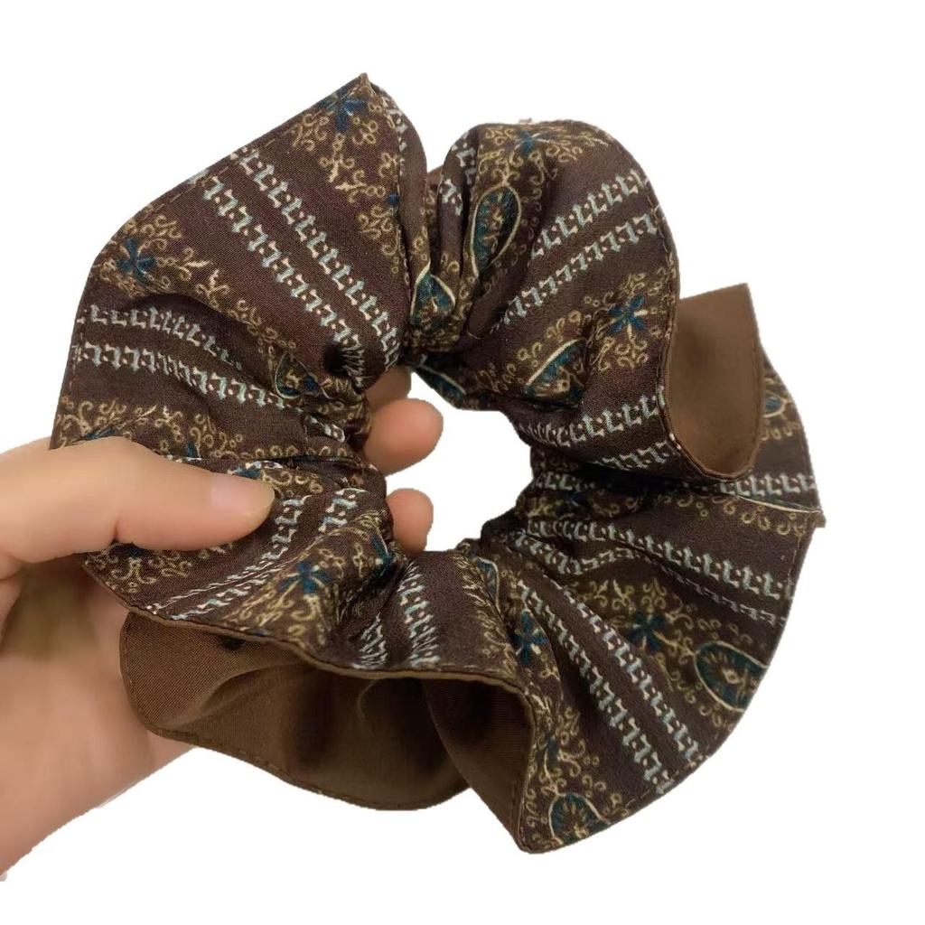 New 2025 Ethnic Print Ruched Scrunchie: Retro Niche Design Hair Tie