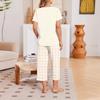 Women's Casual Loungewear Set with Printed Short Sleeve Round Neck T-Shirt and Loose Fit Pants