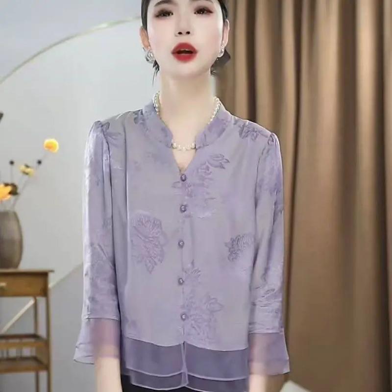 Perleťový Satén Elegantní Temperament Pulovr Léto Nové Luxusní Móda Ležérní Top Oblečení pro Maminky