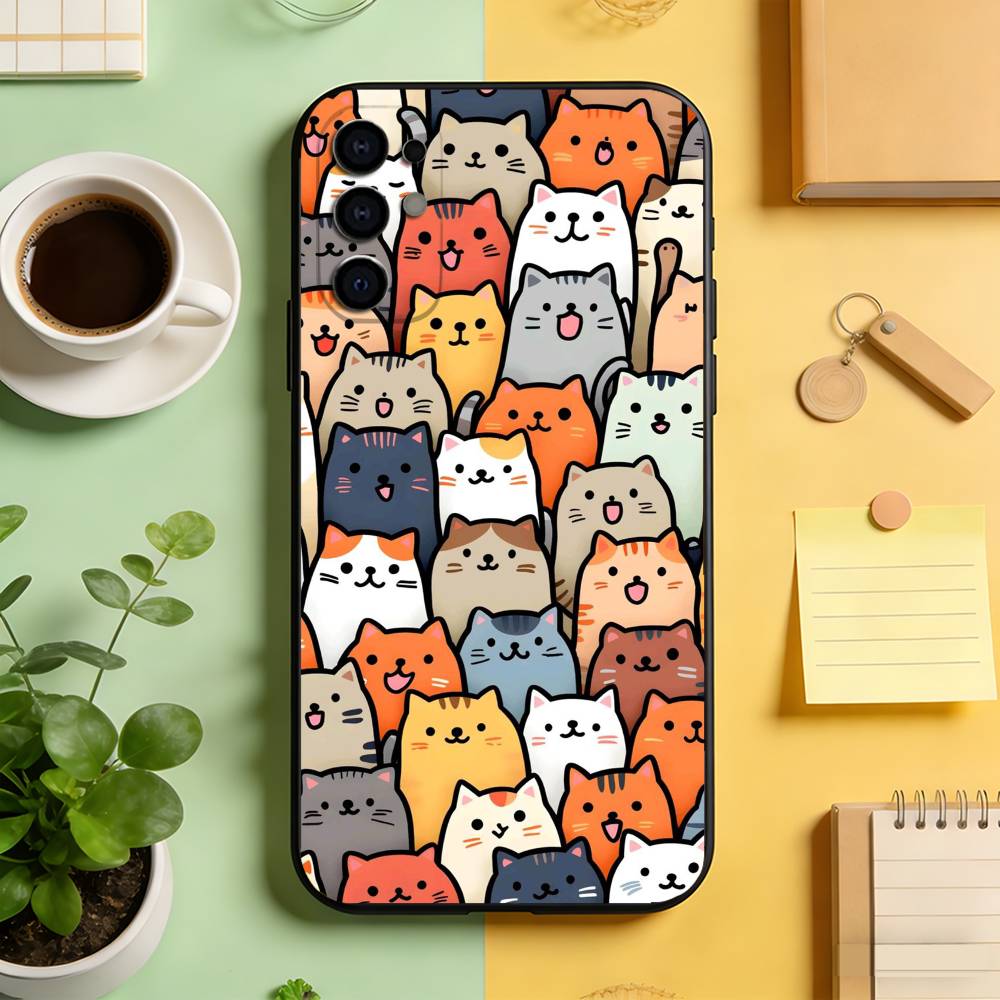 

Cartoon Cute Cats Phone Case Black Silicone Soft For Samsung S25,S24,S21,S22,S23,S30,Ultra,S20,Plus,Fe,Lite Samsung S24Plus