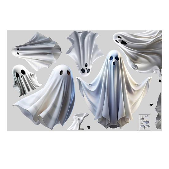 Halloweenské duchové přilnavé na okno Bílý malý duch Oboustranné samolepky na okno Odnímatelné statické nálepky na skleněná okna Domácí venkovní dekorace