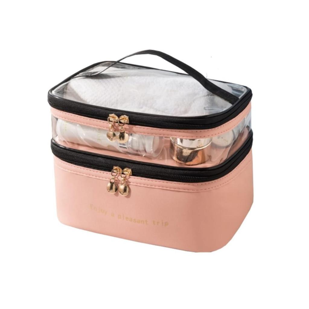 Aylashine Large Capacity Multifunctional Travel Cosmetic Bag with Brush Storage and Wash Makeup Organizer Bag Solid for Travel and Business Trips Pink