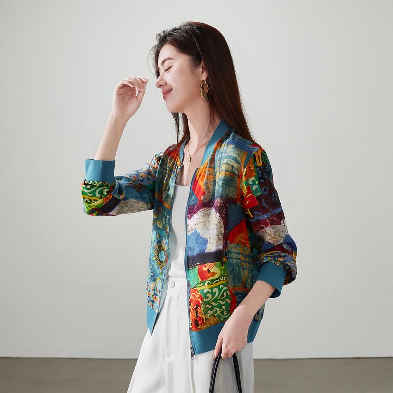 

SOFSIL 2026 Весенняя шелковая куртка-бомбер с арт-принтом L