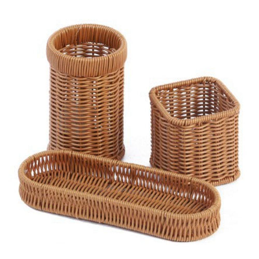 Hardness Rattan Wicker Woven Serving Baskets Handwoven Household Drain Chopstick Fork Spoon Holder 7 Styles