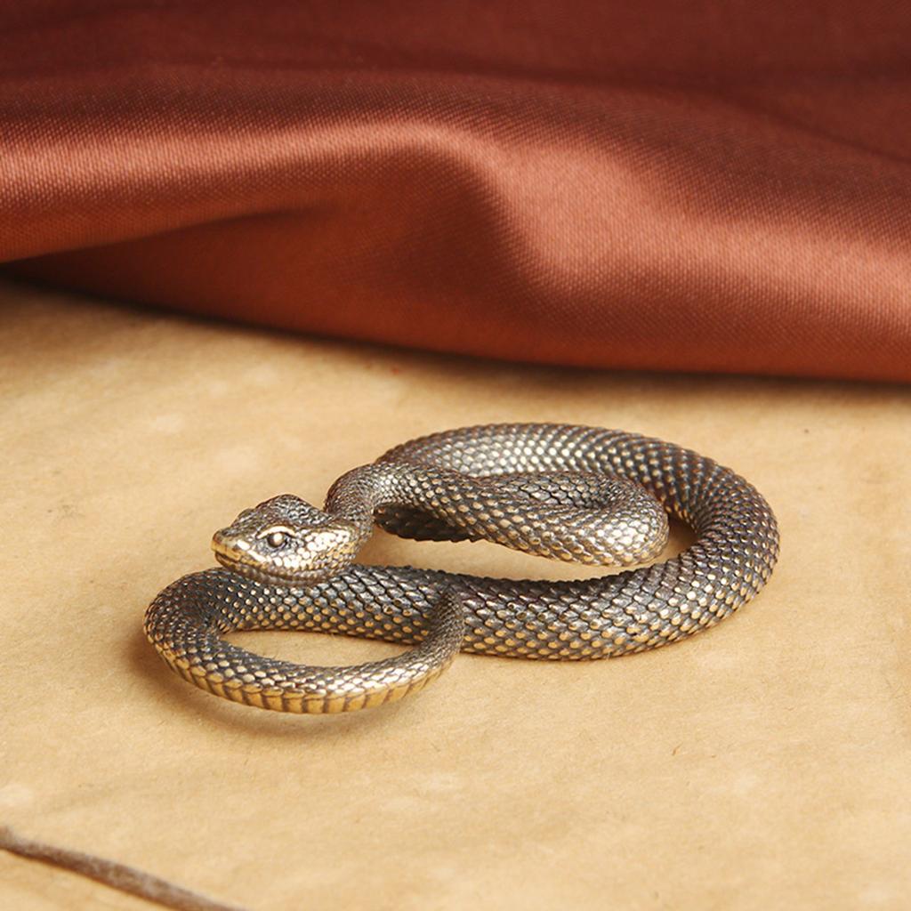 Brass Snake Figurine Keychain Pendant Charm Antique Animal Statue for Home Office Desktop Decoration and Bag Accessories