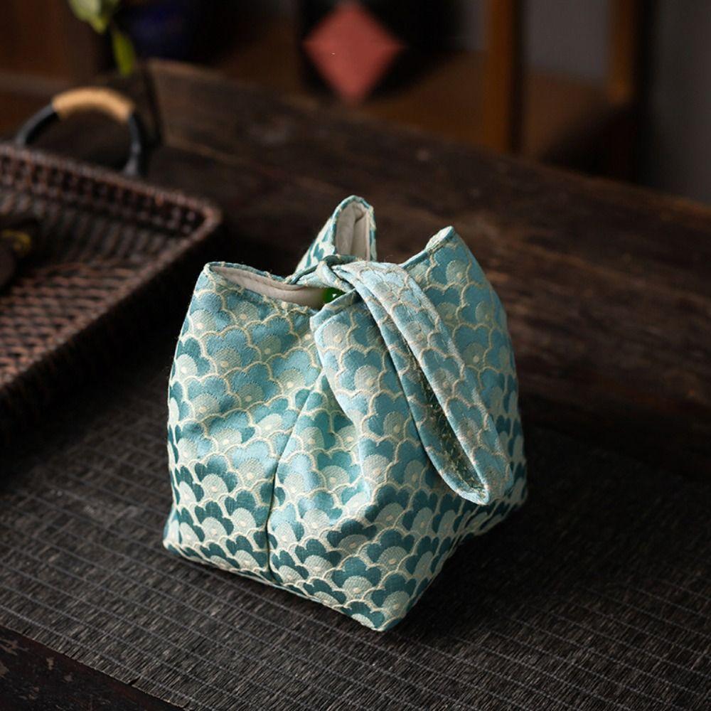 Breakage-proof Teacup Drawstring Cloth Pouch Print Embroidered Handbag Teaware Storage Bag  Purse