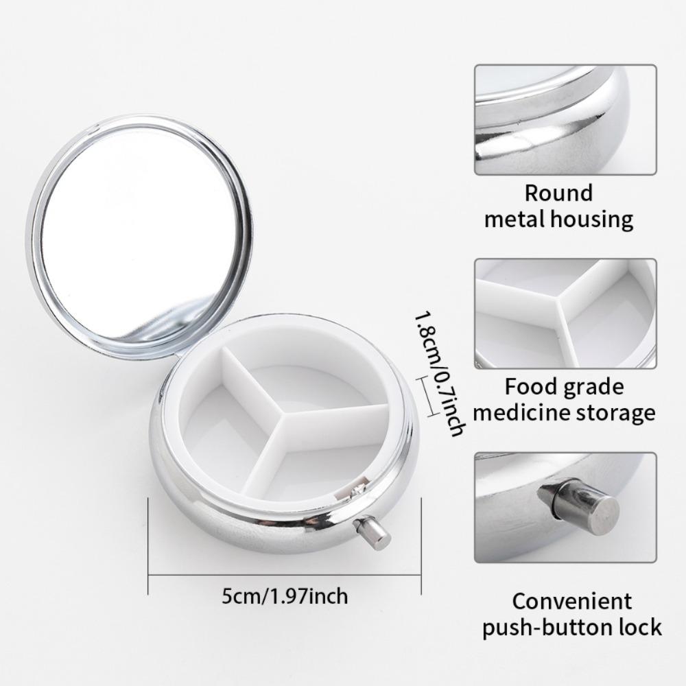 Portapillole Portatile con 3 Scomparti, Mini Custodia Organizer in Metallo per Medicine, Carino Contenitore Stampato per Vitamine, Pillole, Gioielli, Viaggio, Uso Quotidiano