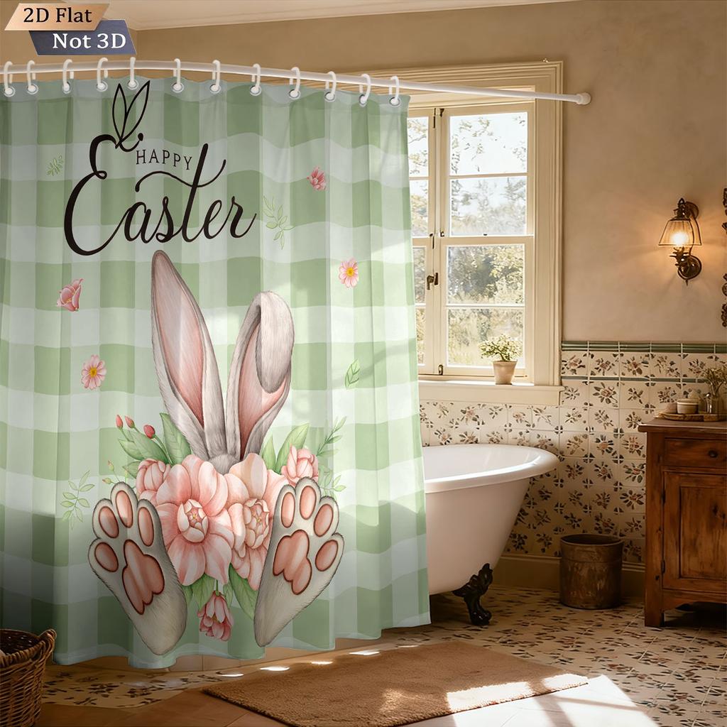 1Pc Easter Cute Rabbit Printed Waterproof Shower Curtain Partition Privacy Hanging Curtain 12 Hooks Available In Various Sizes