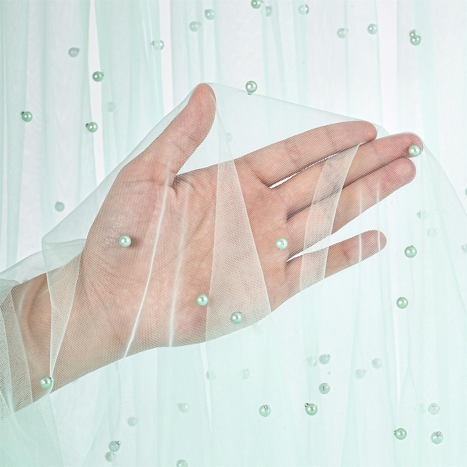 

White Pearl Tulle Fabric Sheer Mesh Fabric Bridal Veil Wedding Table Decorations for Wedding Sewing DIY Crafts Gowns Crafts 200x155cm