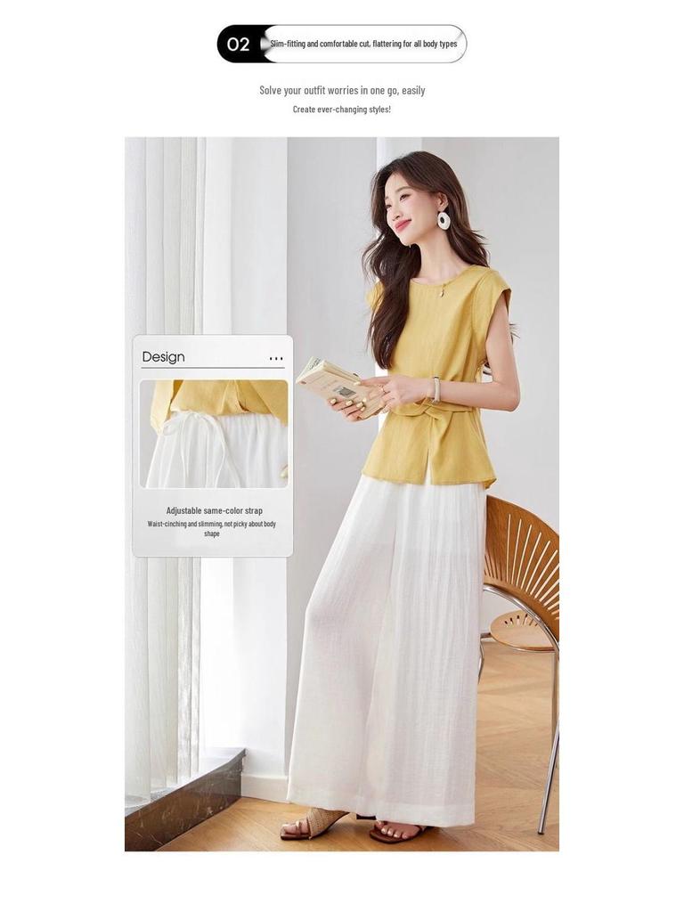 Chic Women's Summer 2026 Linen Suit: Versatile Top & Wide-Leg Pants Set