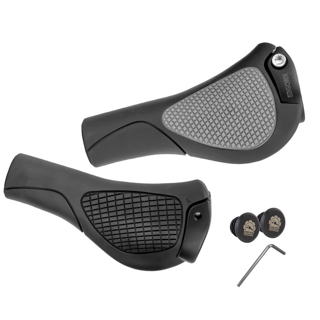 GORIX Bicycle Shock Ergo Customizable Grip for Cross Mini Electric and Other Black X Gray Grips, Absorbing, Grips, Replacement, Lock-On, Bikes, MTB,
