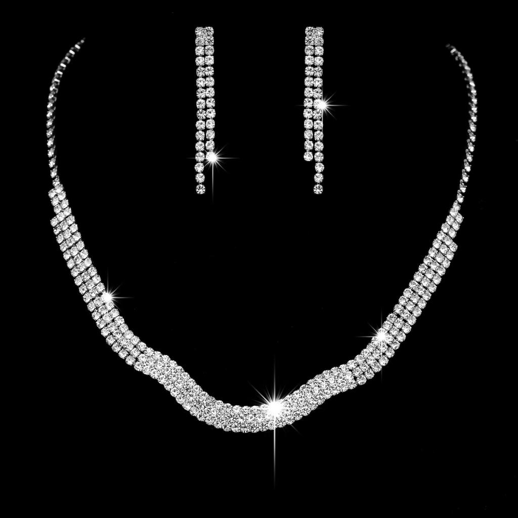 Korea Metal Claw Chain Rhinestone Wedding Necklace Bridal Necklace Earrings Jewelry Banquet Necklace Jewelry Set