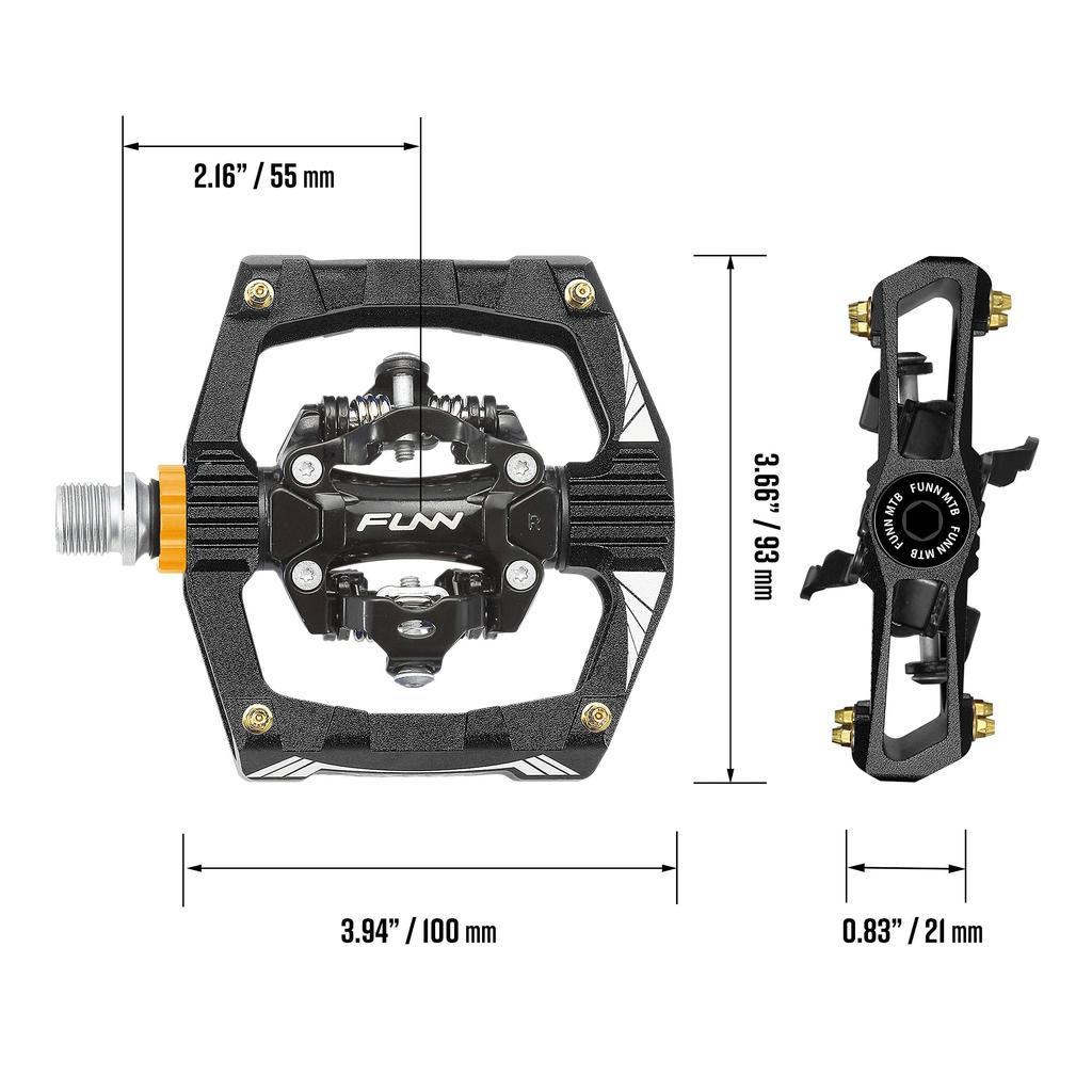 Funn Ripper Bicycle Pedals SPD Compatible Mountain Bike Pedals AES System Suitable for Mountain BMX Gravel and More - Dual-Sided - Spring-Loaded -
