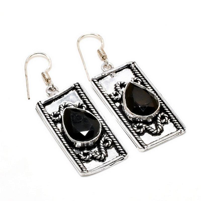 

Ювелирные серьги ручной работы с черным шпинелем, посеребренные 925 пробы, 1,89 дюйма