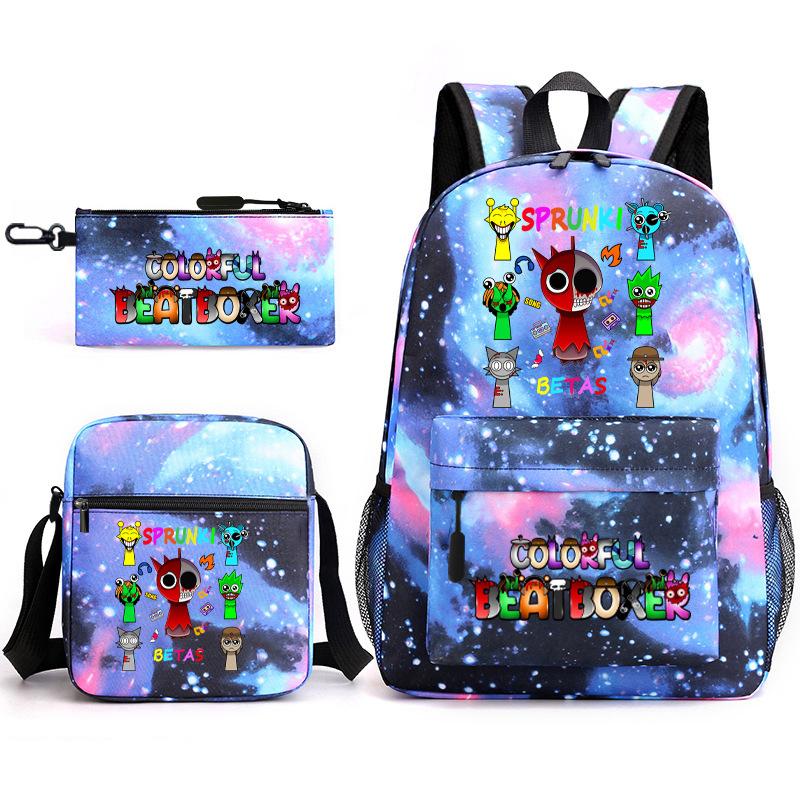 3D New Game Rhythm Box Sprunki School Bag Backpack Elementary and Secondary School Backpack Crossbody Bag Pencil Bag D
