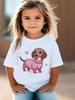2026 Fashion Pure Cotton Girls TShirt Cute Printed Round Neck Top HeartShaped Dachshund Sports ShortSleeve Breathable Top