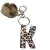 PU Leather Leopard Print Keychain with Plush Ball - Retro Style