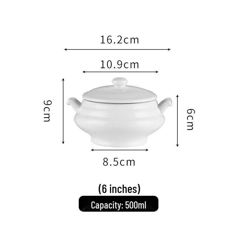 Double-Handled Ceramic Cantonese Stew Pot with Lid - Large Soup Bowl for Household or Hotel Use