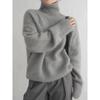 Haut Tricot Manches Longues Col Roulé Femme Coupe Ample Élégant Décontracté Pull Col Roulé Uni Mélange Cachemire