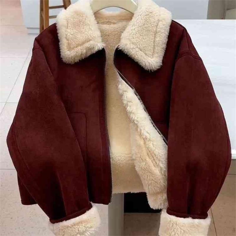 Lapel Fur One-piece Faux Fur Coat for Women Autumn Winter New Warm Thick Lamb Wool Versatile Jacket Top Fashion Outerwear