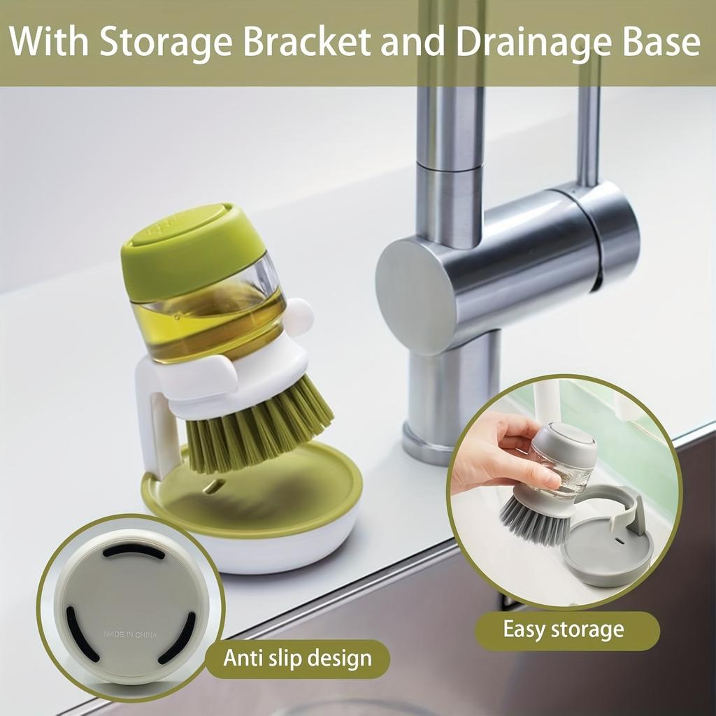 Soap Dispenser with Dish Brush,torage Bracket,Durable Plastic,Reusable,Compact Design for Kitchen, Bathroom,Household Cleaning Tool, Bathroom Cleaner,