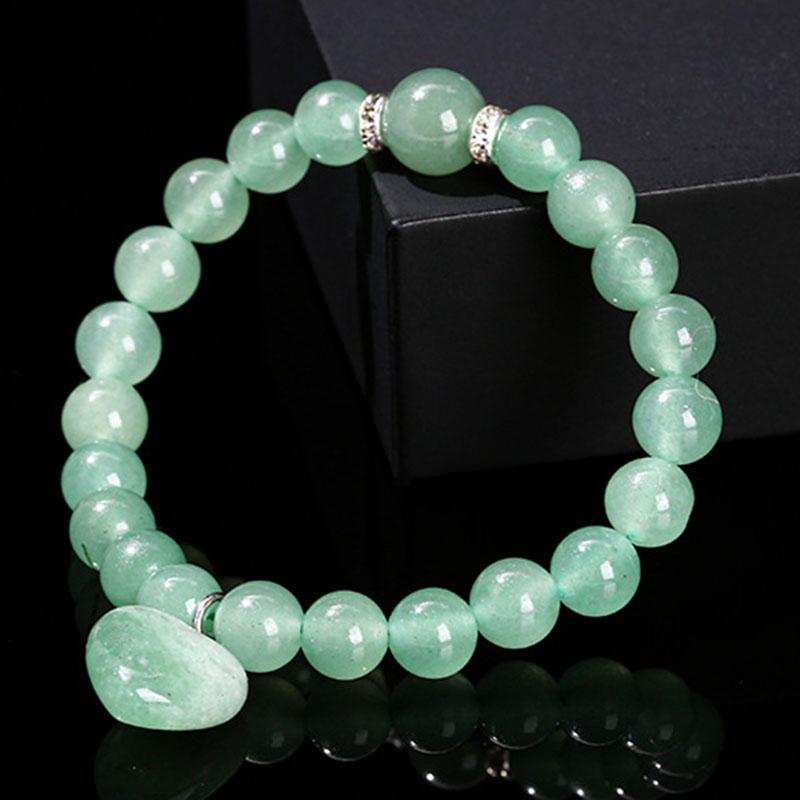 Aventurine Bracelet Natural Stone Beads with Love Heart Pendant Stretch Bracelet for Women Crystal Jewelry