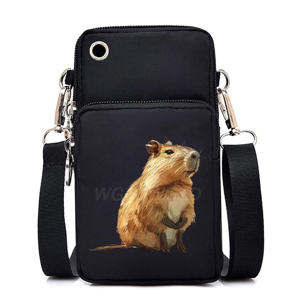 Multifunctional vertical black shoulder bag printed cartoon casual men's and women's portable mobile phone bag messenger bag