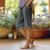 Women's Fashion Solid Color Loose Pocket Elastic Waist Cotton Linen Casual Five Pants