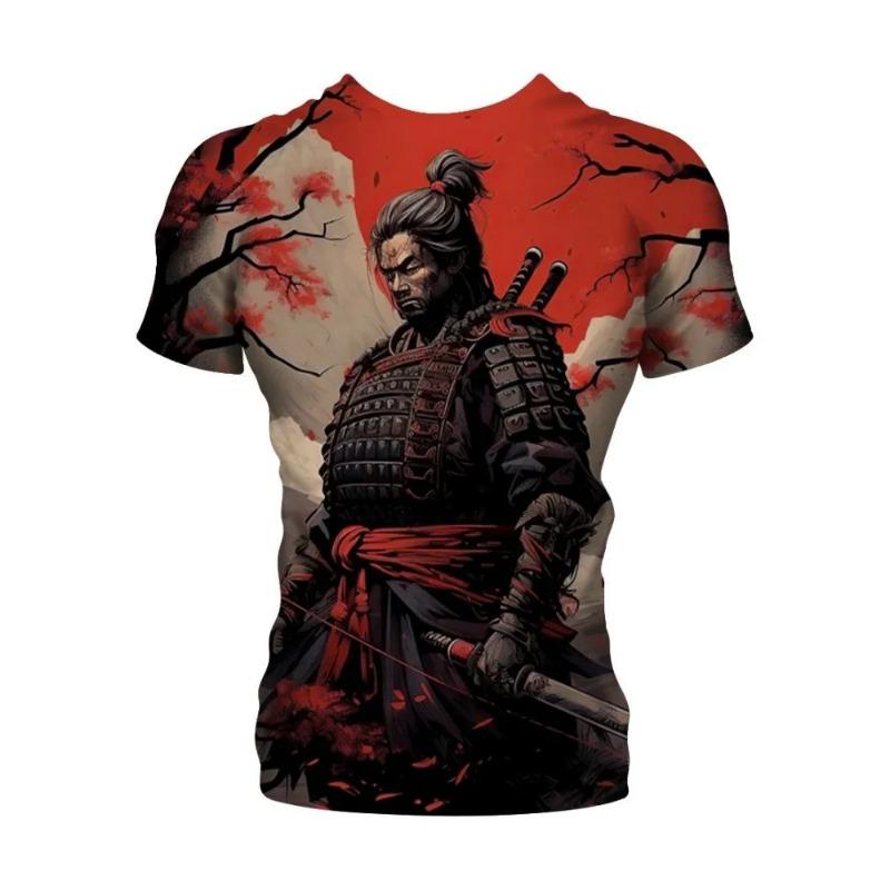3D tričko s potiskem Válečník Samuraj Pánské módní tričko s kulatým výstřihem a krátkým rukávem s grafikou