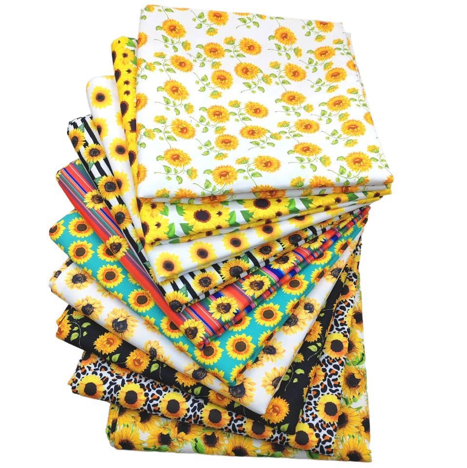 5 Sunflower Print Patchwork Cute DIY Fabric Handmade Materials Fabric, Fabric, Scraps, Set, 50x50cm,