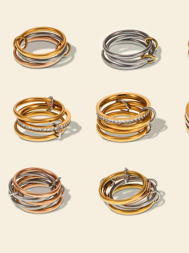 Qiong Yao 2mm Women's Color Block Stackable Interlocking Ring Set