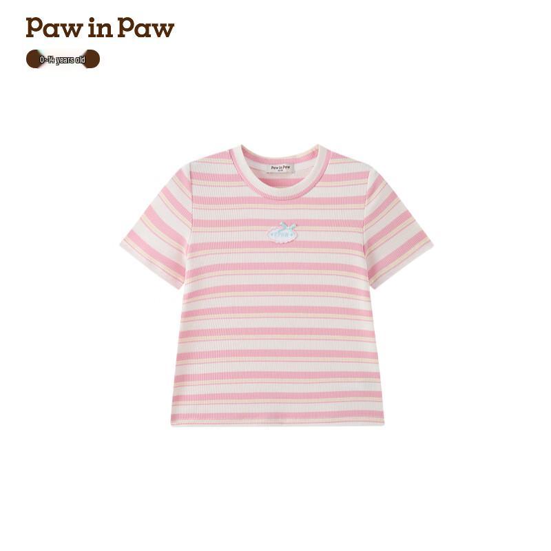 PawinPaw Girls  Cartoon Bear Raglan Striped T-Shirt 150