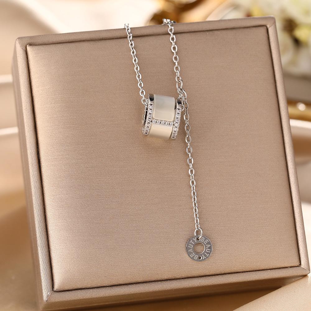 Women's Silver Titanium Steel Necklace with Micro-Inlaid Zircon - Elegant, Durable Clavicle Chain Jewelry