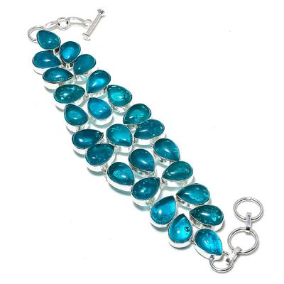 Gemma di Tormalina Indicolite Fatto a Mano Argento Sterling 925 Bracciale 7-8" E9N06