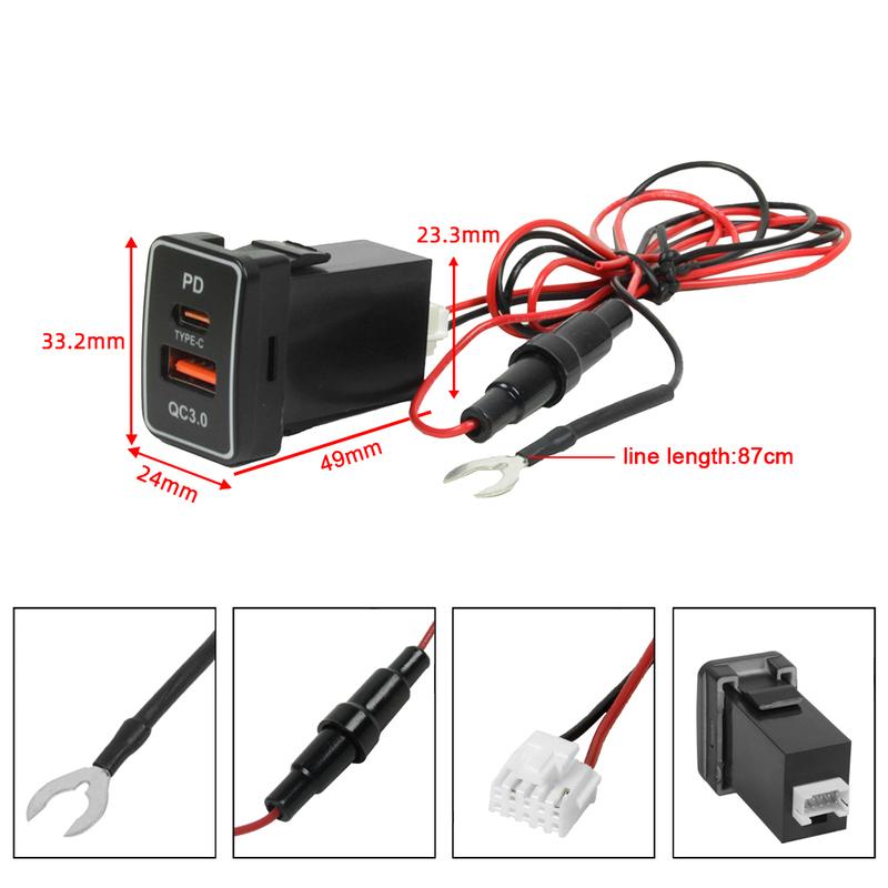 

YSY 1pcs Quick Fast Charge TYPE-C QC3.0 Adapter USB Phone Charger on Car Charger Adapter for Toyota TS-02-UC