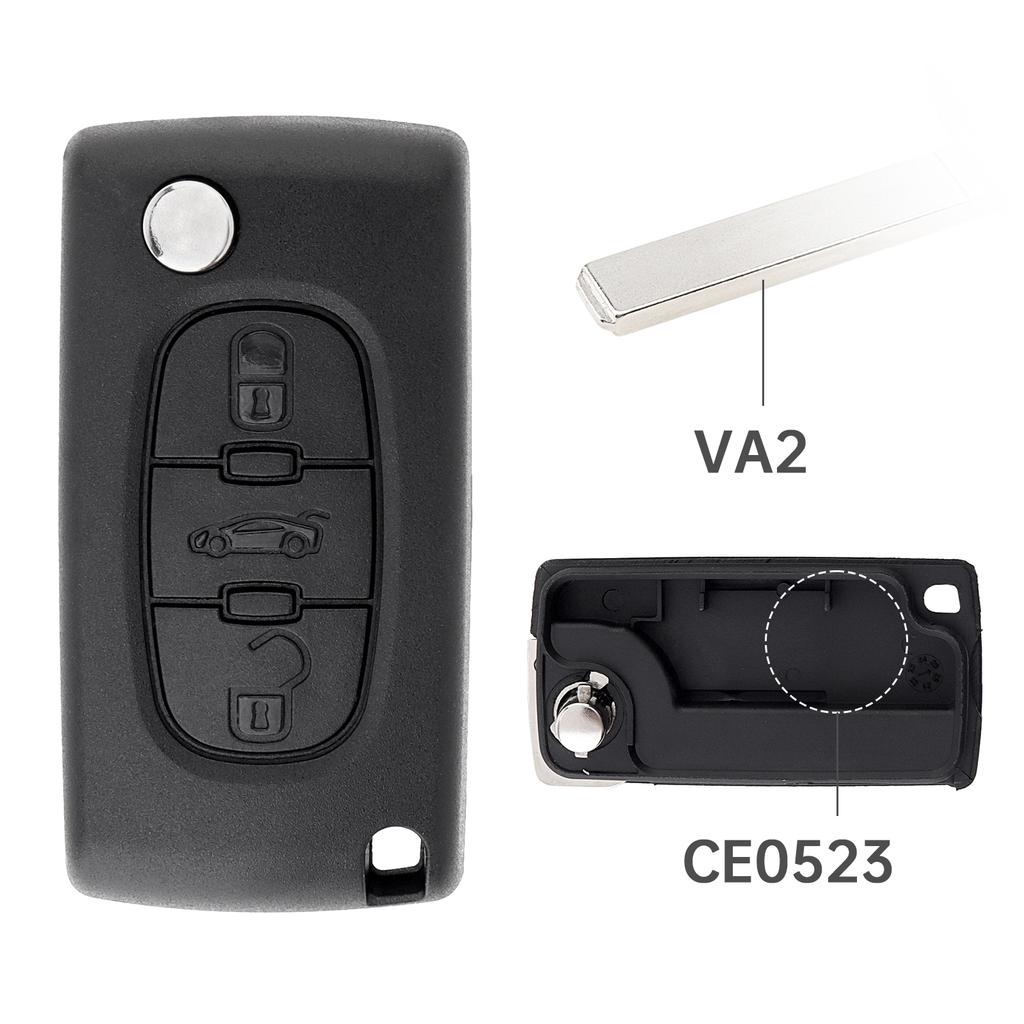 3tlačítkový náhradní skládací klíček do auta pro 207 307 308 407 / Citroen C1 C2 C3 C4 s kroužkem na klíče, šroubovákem, skořepina klíče do auta odolná proti opotřebení