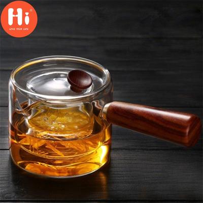 Hi 500ML Heat Resistant Glass Teapot with Wooden Handle Glass Tea Jug Milk Tea Kettle