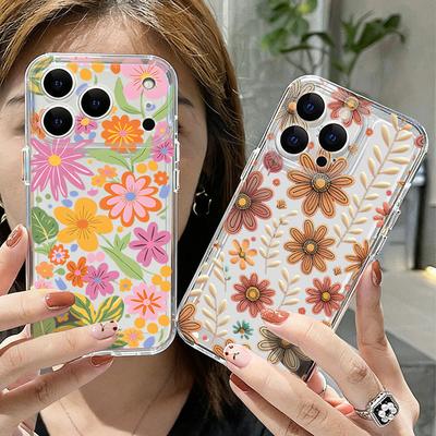 Silicone Clear Phone Case For iPhone 17 16 Pro 15 14 13 12 Pro Max 11 Transparent Shockproof Soft Colorful Flower Printed Cover