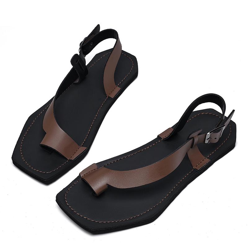 Fashion Leisure Walk Roman Flats 2025 New  Summer Men's Sandals Genuine Leather Male Casual Shoes Outdoor Men Open-toe Beach Shoes