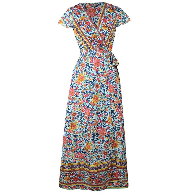 Women Wrap Summer Boho Floral Paisley Maxi Print Dress For Effortless Style