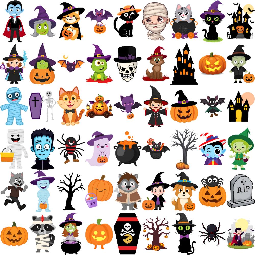 54pcs Temporary Tattoo Pumpkin Ghosts Temporary Tattoo Stickers Halloween Characters Waterproof Long-lasting Body Stickers For