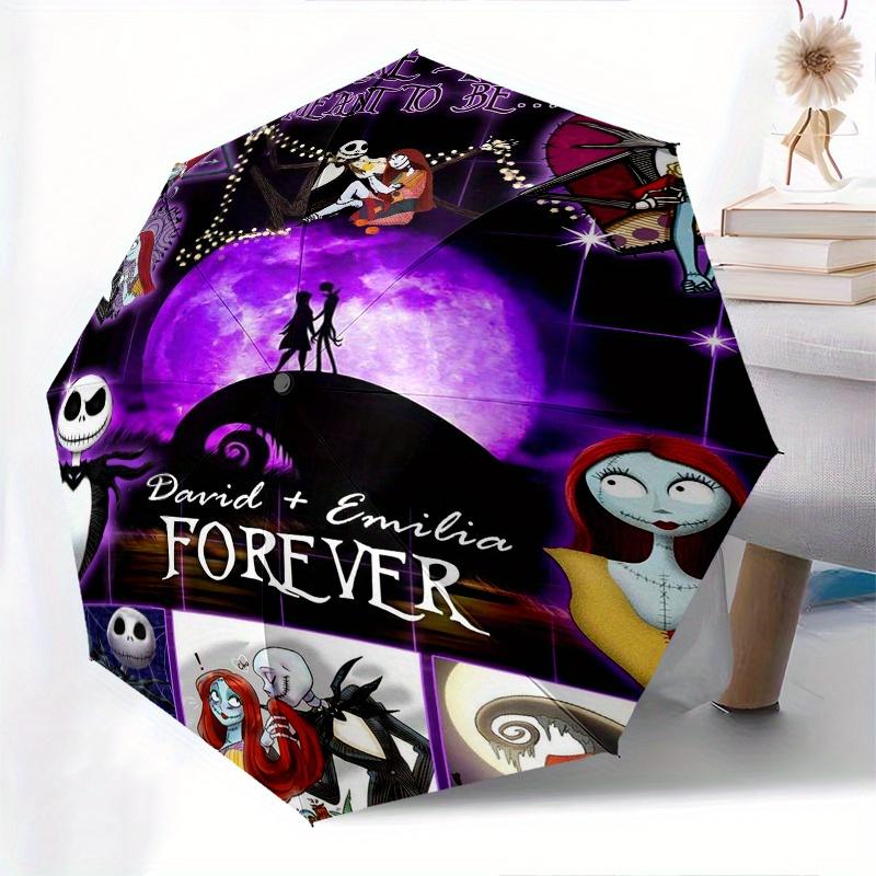 

The Nightmare Before Christmas Jack Pattern Durable Cartoon Folding Cartoon Umbrella, Portable 3-Fold Compact Umbrella for Men and Women, Su