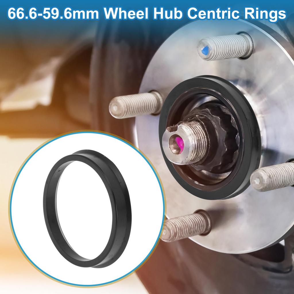 A ABSOPRO 66.6mm to 59.6mm Wheel Hub Centric Ring Black Polycarbonate Wheel Center Shaft Shock Absorption Hub Ring 4pcs