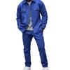 European and American Style Men's Autumn Winter 2-Piece Jacket and Casual Pants Set Solid Stand Collar Pockets Tracksuit