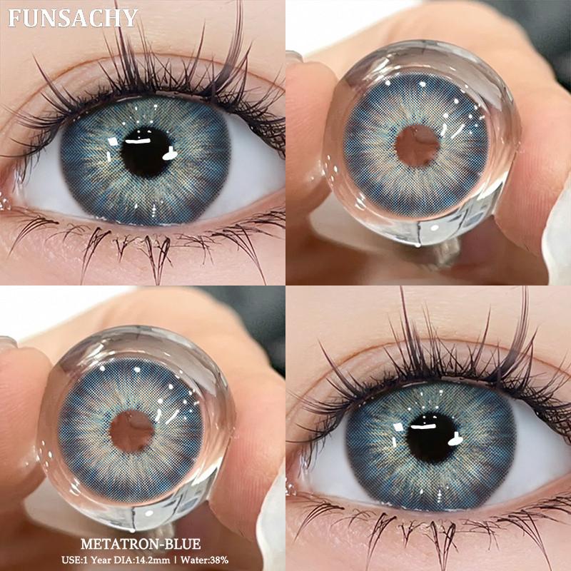 Funsachy 2Pcs Fashion Color Contact Lens For Pupils Blue Eyes 14.2mm Natural Brown Eye Lenses Beauty Green Lens Annual Cosmetics