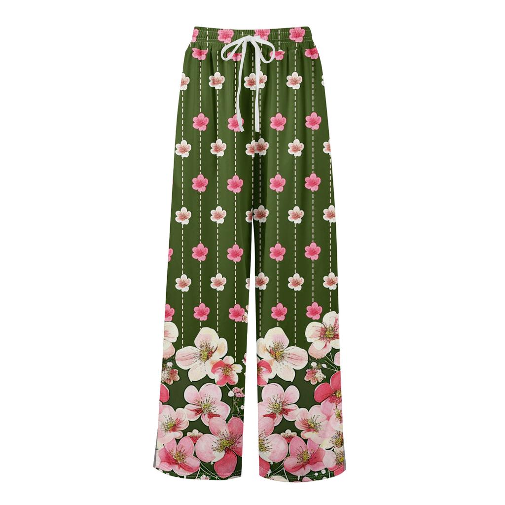 Dames zomer boho palazzo broek met hoge taille, wijde pijpen en bloemenprint, casual broek met zakken